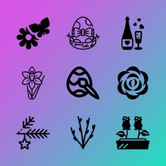 Vector icon set about flowers with 9 icons related to isolated, catkin, rose, pastel, leaf, wild, romantic, design, wedding and horticulture