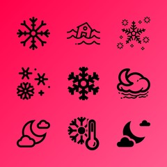 Vector icon set about weather with 9 icons related to danger, hot, garden, lush, dark, house, collection, astrology, sphere and sun
