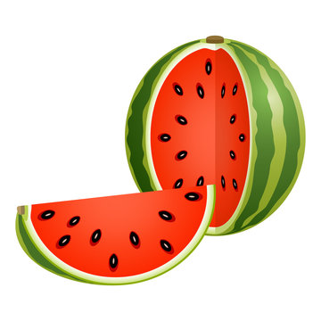 Vector illustration of cut watermelon with slice isolated on white background.