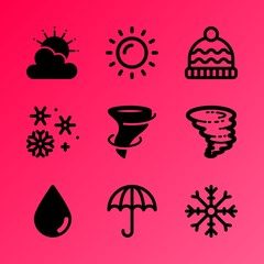 Vector icon set about weather with 9 icons related to season, collection, snow, modis, color, green, lightning, bokeh, heaven and icon