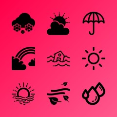 Vector icon set about weather with 9 icons related to beam, natural, christmas, stratosphere, surface, sandbag, object, concept, delicate and sign