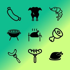 Vector icon set about barbecue with 9 icons related to lifestyle, camping, brown, outside, snack, heat, braai, icon, kitchen and outdoor