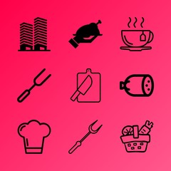 Vector icon set about kitchen with 9 icons related to tasty, home, collection, homemade, town, aroma, uniform, group, breakfast and unhealthy