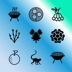 Vector icon set about gardening with 9 icons related to vitamin, people , pink, section, art, grid, food, flavoring, white and drawing