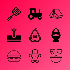 Vector icon set about food with 9 icons related to gingerbread, vitamin, vegetables, seasonal, kitchenware, power, nutrition, grilled, lemon isolated and home