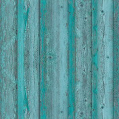 Seamless pattern of textured blue wooden plank wall with moss