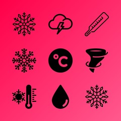 Vector icon set about weather with 9 icons related to meteorology, autumn, disaster, pure, symbol, set, nutrition, geometric, flora and white