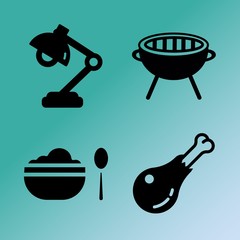 Vector icon set  about kitchen with 4 icons related to graphic, modern, breakfast, female and blur