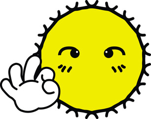 Ok thumb sign shining yellow sun cartoon