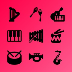 Vector icon set about music instruments with 9 icons related to melody, toy, color, symbol, symphony, educational, artistic, musician, decoration and object