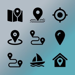 Vector icon set about location with 9 icons related to human, audience, asia, landscape, technology, town, marketing, frame, light and locate