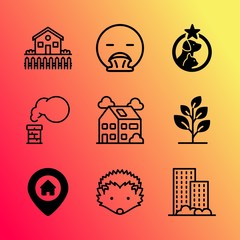 Naklejka premium Vector icon set about home with 9 icons related to young, set, portrait, botany, friendship, flat, cough, couch, sweep and interior