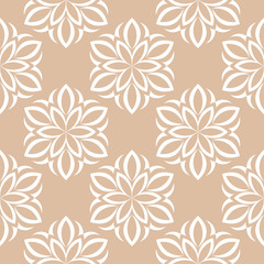 Fototapeta na wymiar White floral pattern on beige seamless background