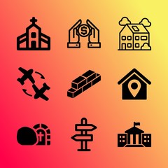 Vector icon set about building with 9 icons related to retro, indoor, location, construction, town, vector, bible, place, resurrection and historical