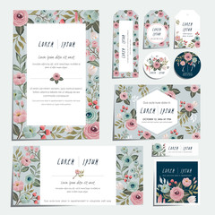 Vector illustration set of hand drawn floral cards for wedding, anniversary, birthday parties. Design for icons, web design, print project for banner, poster, invitation, brochure and scrapbook. 
