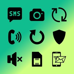 Vector icon set about mobile device with 9 icons related to future, text, people , series, interface, operator, computer, messaging, engineering and gold