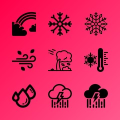 Vector icon set about weather with 9 icons related to space, lighning, flat, condensation, floral, ornate, humidity, beauty, smoke and ocean