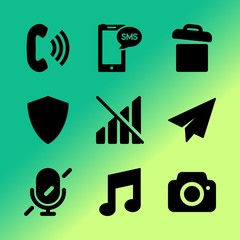 Vector icon set about mobile device with 9 icons related to key, service, antivirus, texting, privacy, simple, receive, decoration, classical and instrument
