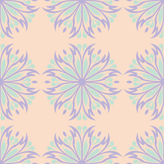 Beige floral background. Seamless pattern with violet and blue elements