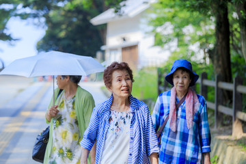 Naklejka premium 九州旅行を楽しむ高齢女性