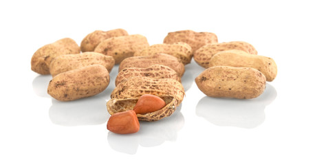 Peanuts, nuts in shells on white background.