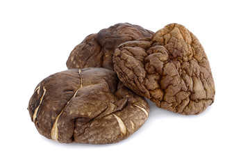 dried shiitake mushrooms, chinese mushrooms on white background.