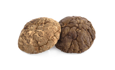 dried shiitake mushrooms, chinese mushrooms on white background.