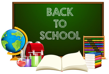 Back to school blackboard with school object