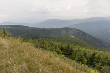Wind power plant on a hill.