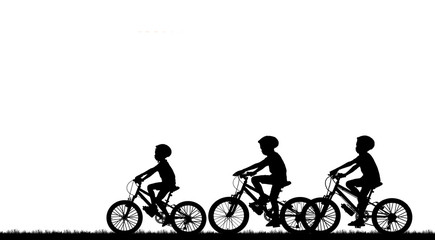 Fototapeta na wymiar Silhouette group boy friend and bike relaxing on white background