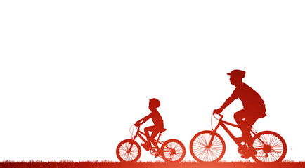 silhouette Father and son riding bicycle  on white background
