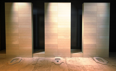 Toilette per uomo con turca, wc, rendering 3d, bagni pubblici, illustrazione 3d - obrazy, fototapety, plakaty
