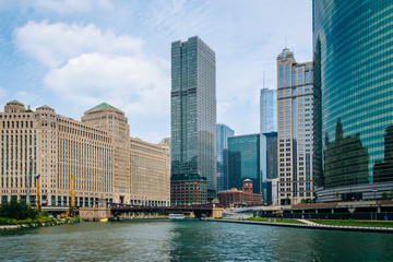 Fototapeta premium Nowoczesne budynki wzdłuż rzeki Chicago w Chicago, Illinois