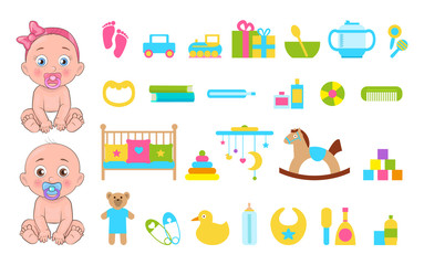 Baby s Toys Collection Icons Vector Illustration
