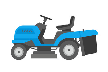 Blue  lawnmower. flat style. isolated on white background