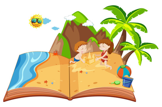 Children playing on an island pop up book