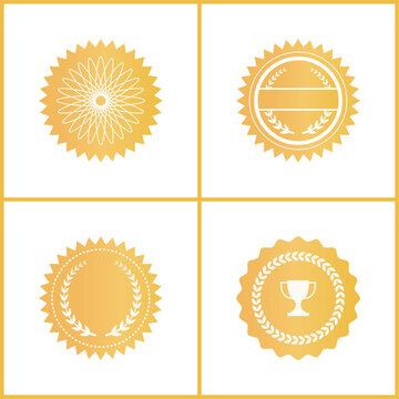 Round Gold Certificate Emblems for Documents Set