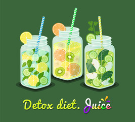Detox Diet Juice Collection Vector Illustration