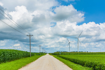 Road and windmills in rural Indiana