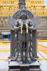 Garuda, the vehicle of the Hindu god Vishnu facing the Chennakesava temple, Belur, Karnataka. East...