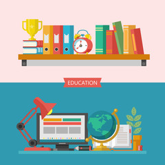 Welcome back to school. Vector logo, logo in flat style. School supplies.