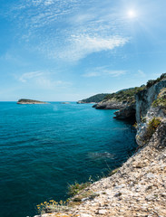 Sunshiny rocky sea coast, Gargano, Puglia, Italy