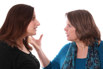 mother and daughter having an argument, isolated on white