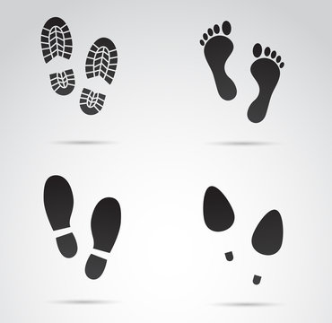 Human footprint vector icon set. Bare foot, boots, high heels etc. Vector art.