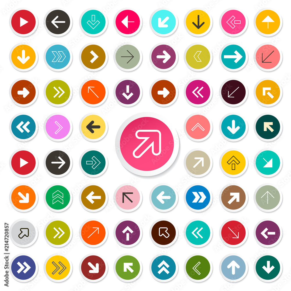 Aufkleber arrows set in colorful circles. vector arrow icon symbols isolated on white background.