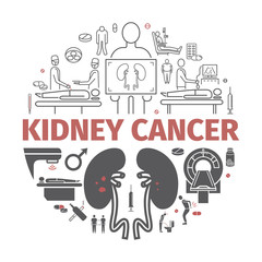 Kidney Cancer Symptoms. Symptoms, Causes, Treatment. Vector Icons.