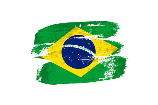 Brazilian flag painted with brush strokes. Vector grunge flag of Brazil isolated on white background.
