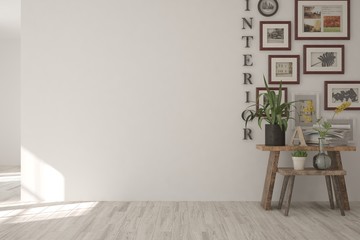 White empty room with home decor. Scandinavian interior design. 3D illustration