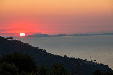 Romantic sunset in the Gulf of Naples. Sorrento. Italy