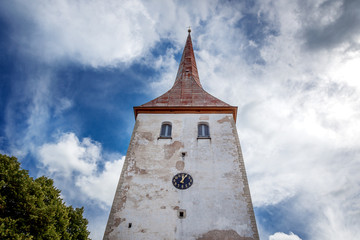 Tower with clock of St. Trinity Church in Rakvere, Estonia